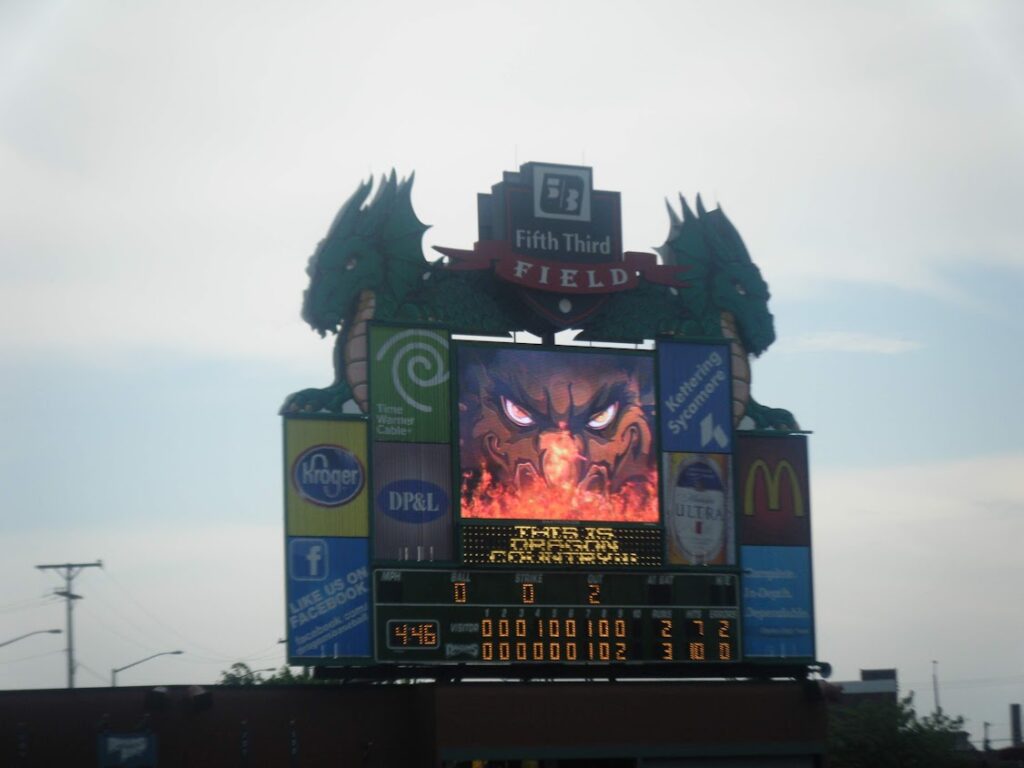 Health Coach in Dayton Ohio Downtown Dragons Game Scoreboard